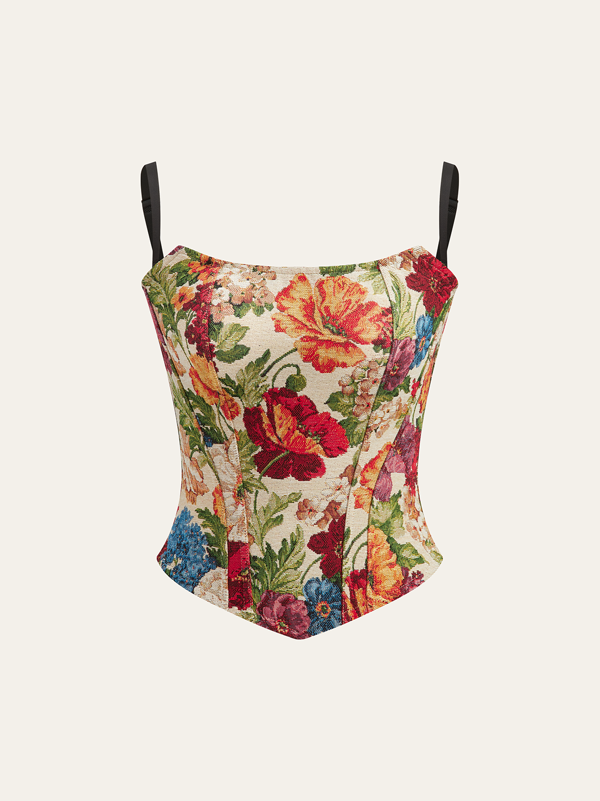 Floral-Embroidered Cami Corset Top-Massicos