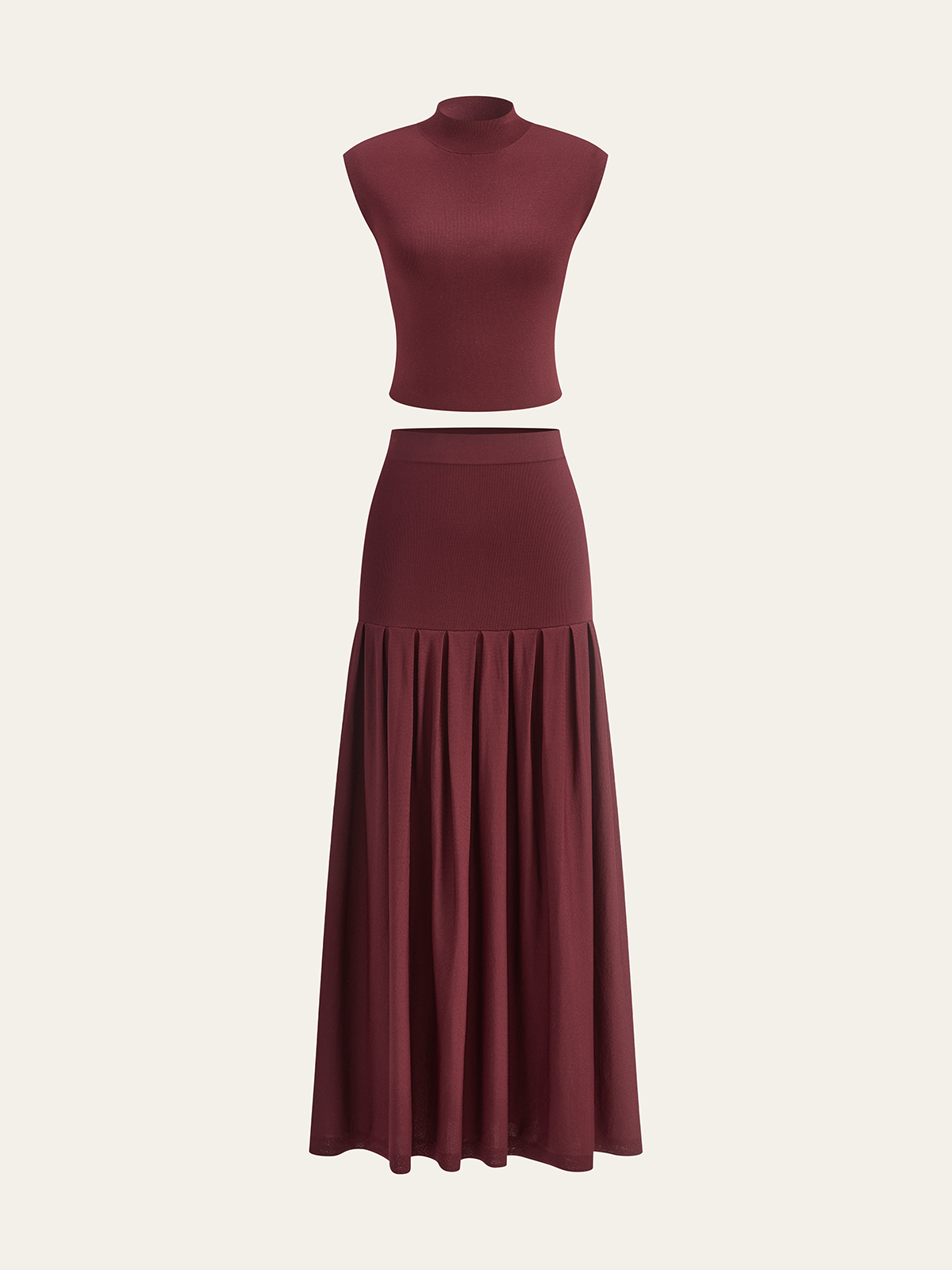 Mock Neck Sleeveless Top and Pleated Midi Skirt Set-Massicos