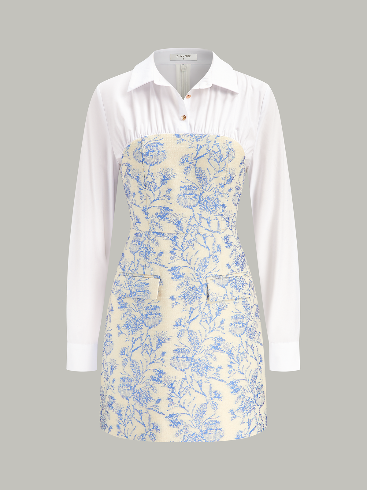 Shirt Collar Floral Jacquard Mini Dress-Massicos