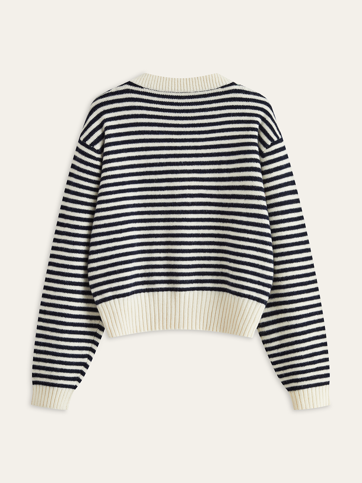 Striped V-Neck Buttoned Wool Blend Sweater-Massicos