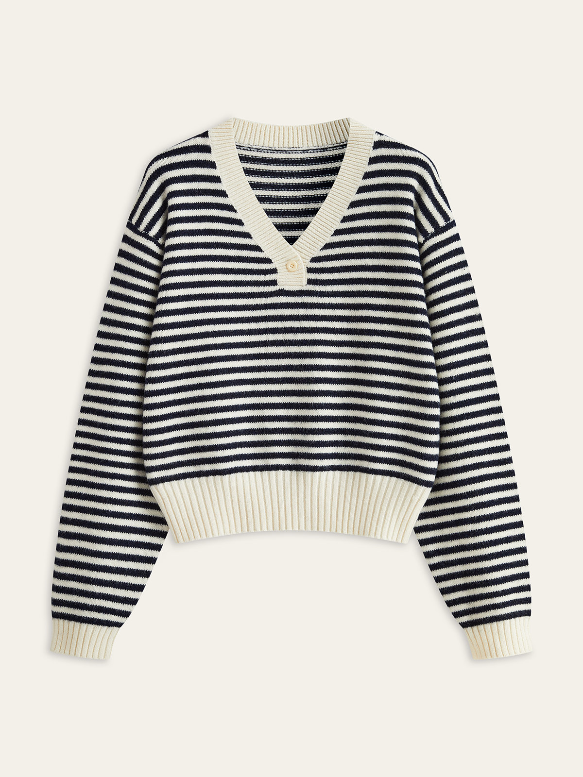 Striped V-Neck Buttoned Wool Blend Sweater-Massicos