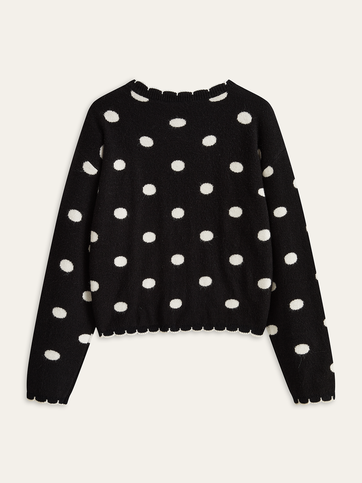 Scalloped Trim Polka Dot Knit Cardigan-Massicos