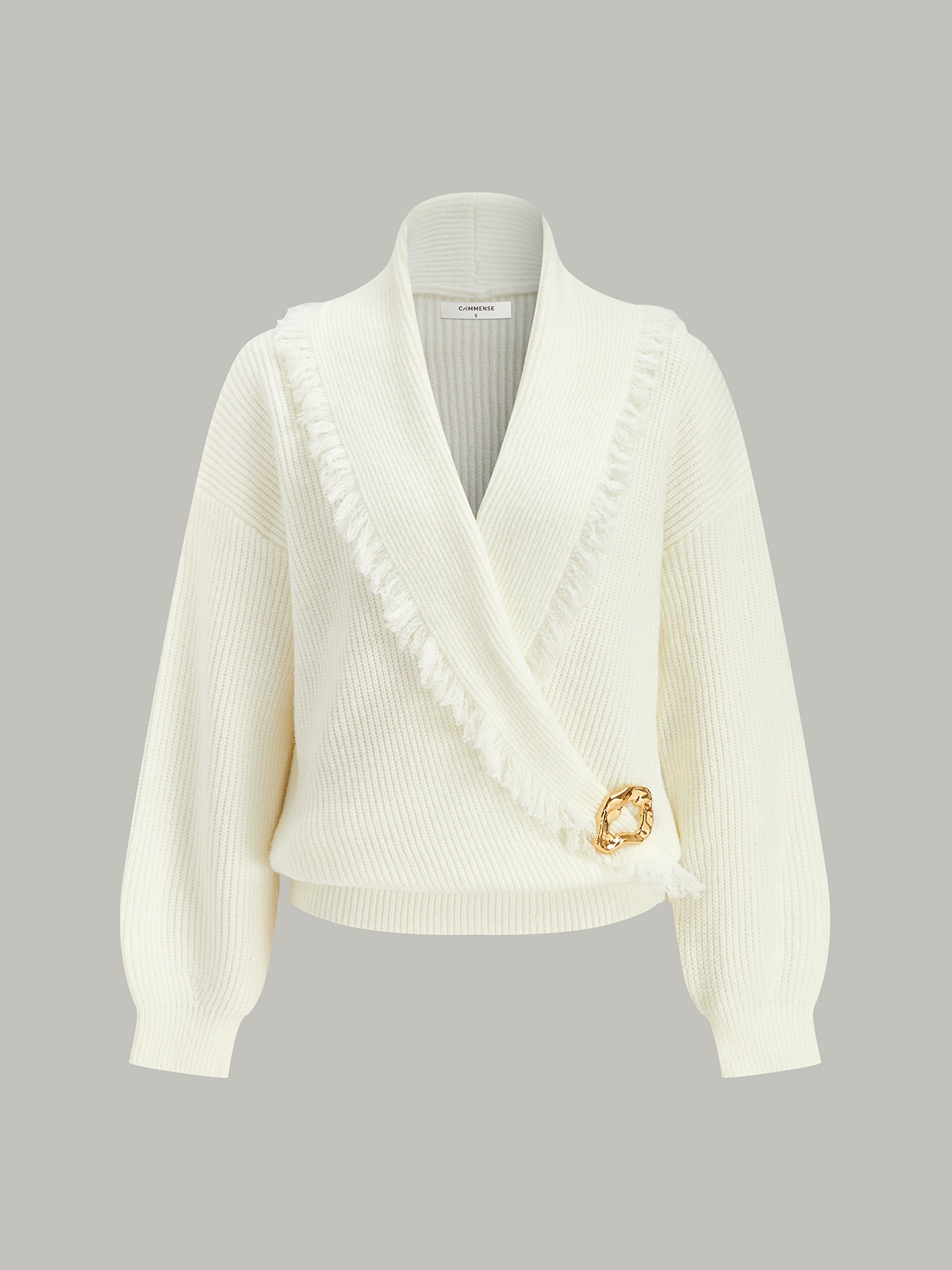 Wrap Fringe Wool Blend Sweater-Massicos