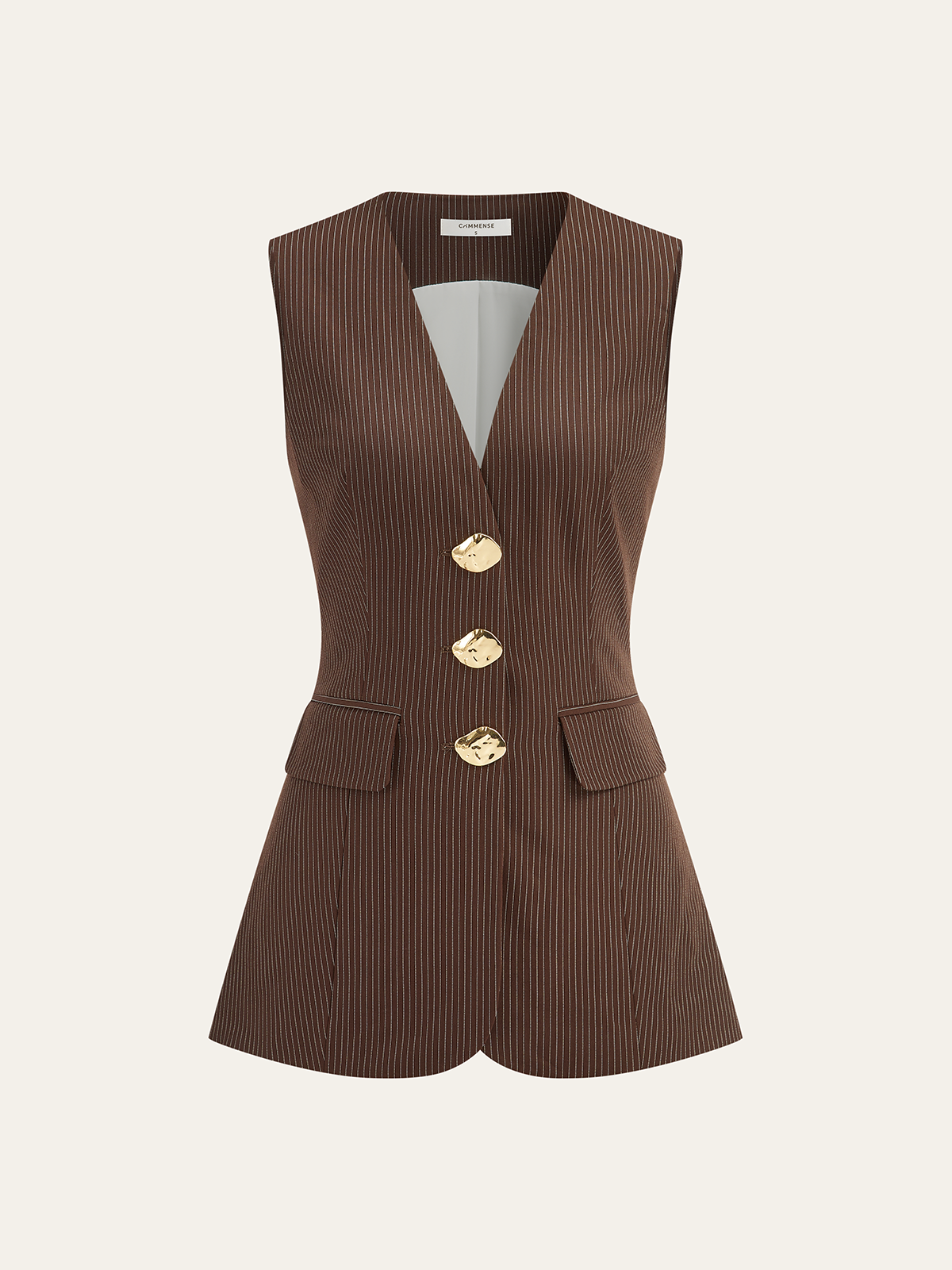 V-Neck Striped Metal Button Tank Top-Massicos