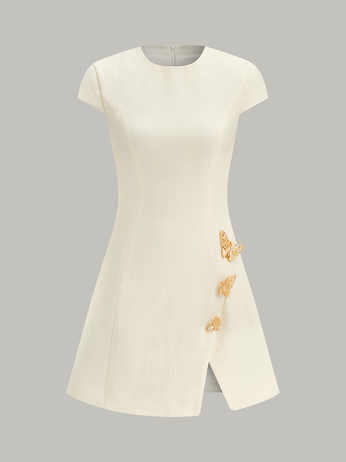 Butterfly Embellished Cap Sleeve Dress-Massicos