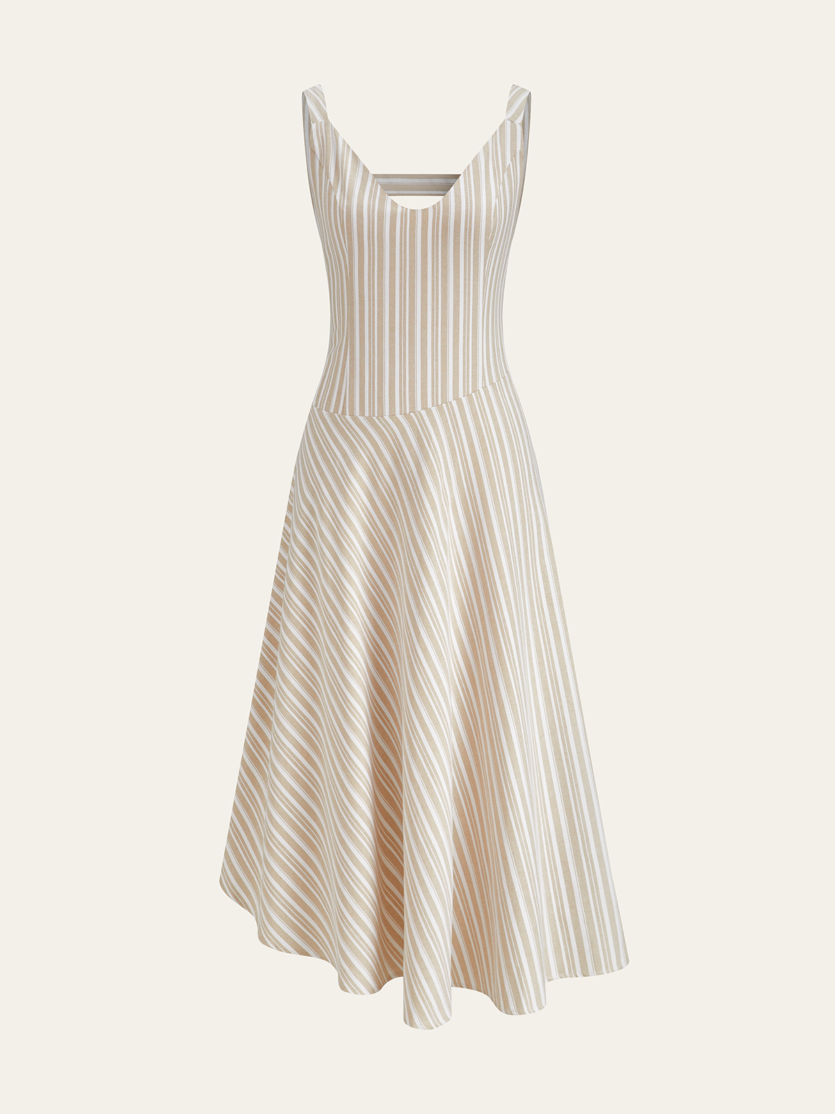 Striped Asymmetriccal Hem Midi Dress-Massicos