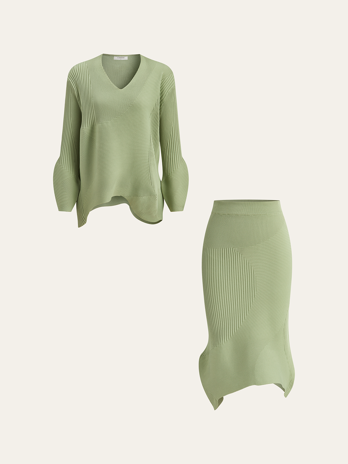 Textured Asymmetric Hem Knit Midi Skirt-Massicos