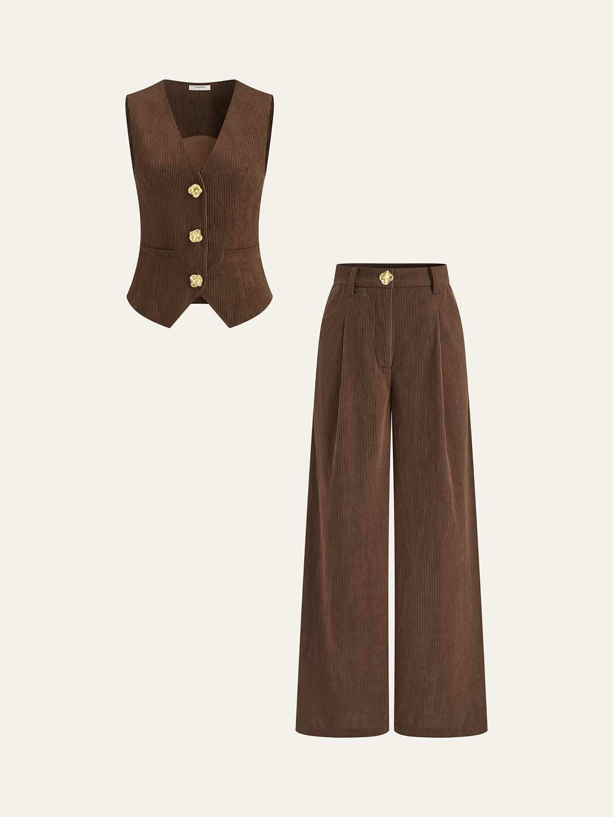 Corduroy V-neck Buttoned Vest-Massicos