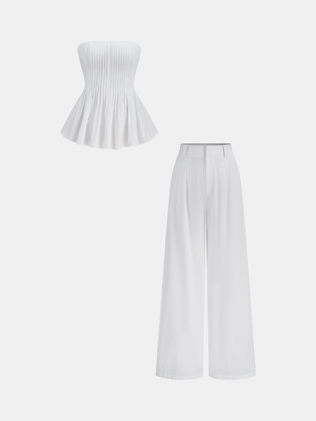 Cotton Pleated Strapless Peplum Top-Massicos