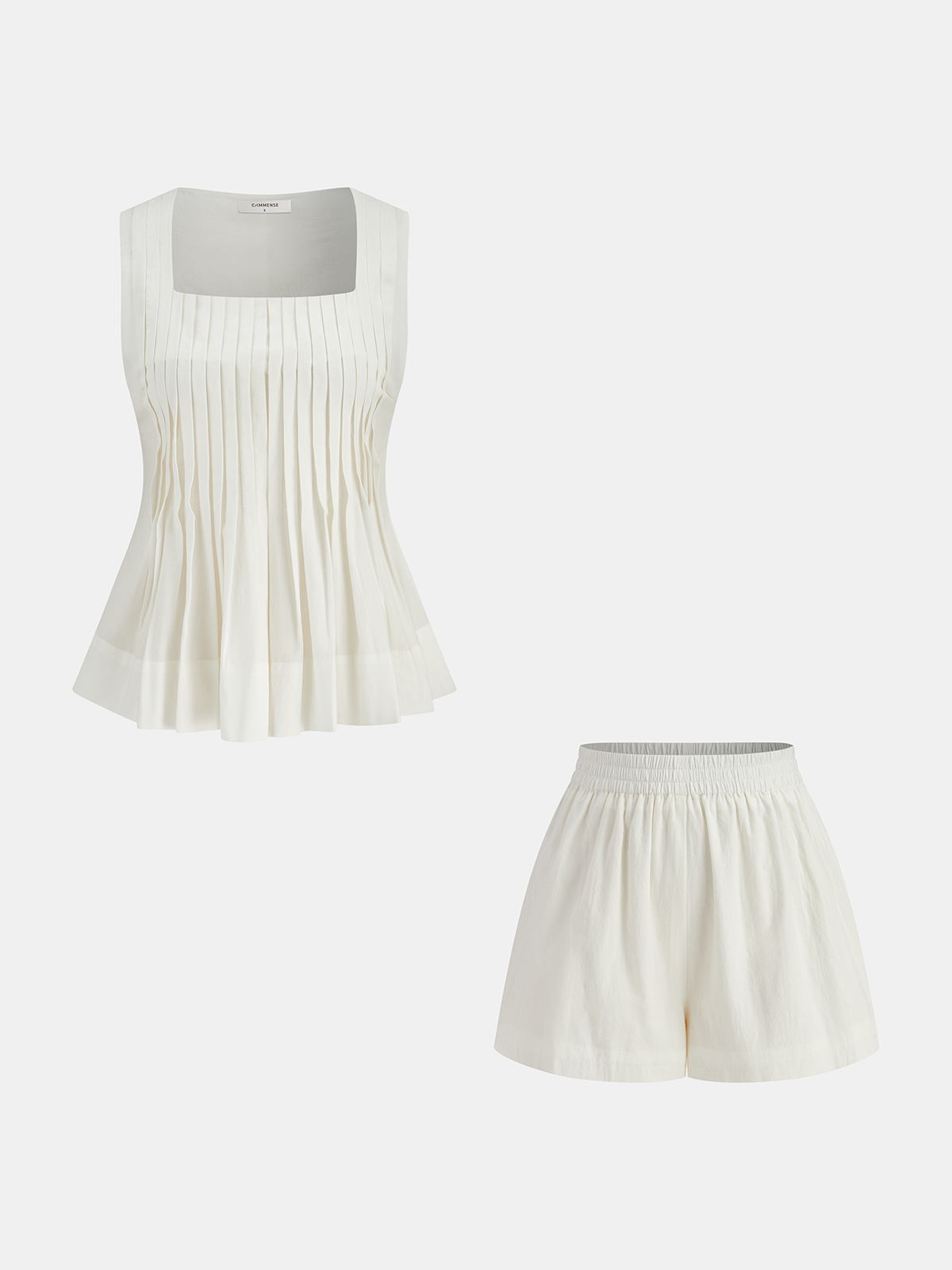 Square Neck Pleated Shorts Set-Massicos