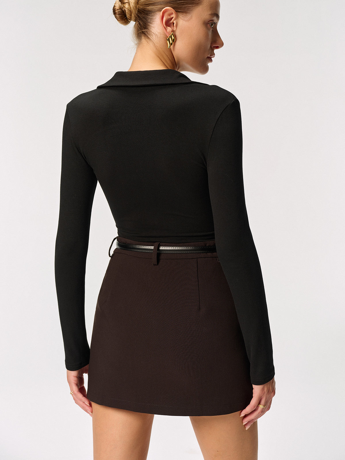 Metal Button Long Sleeve Poro Collar Blouse-Massicos