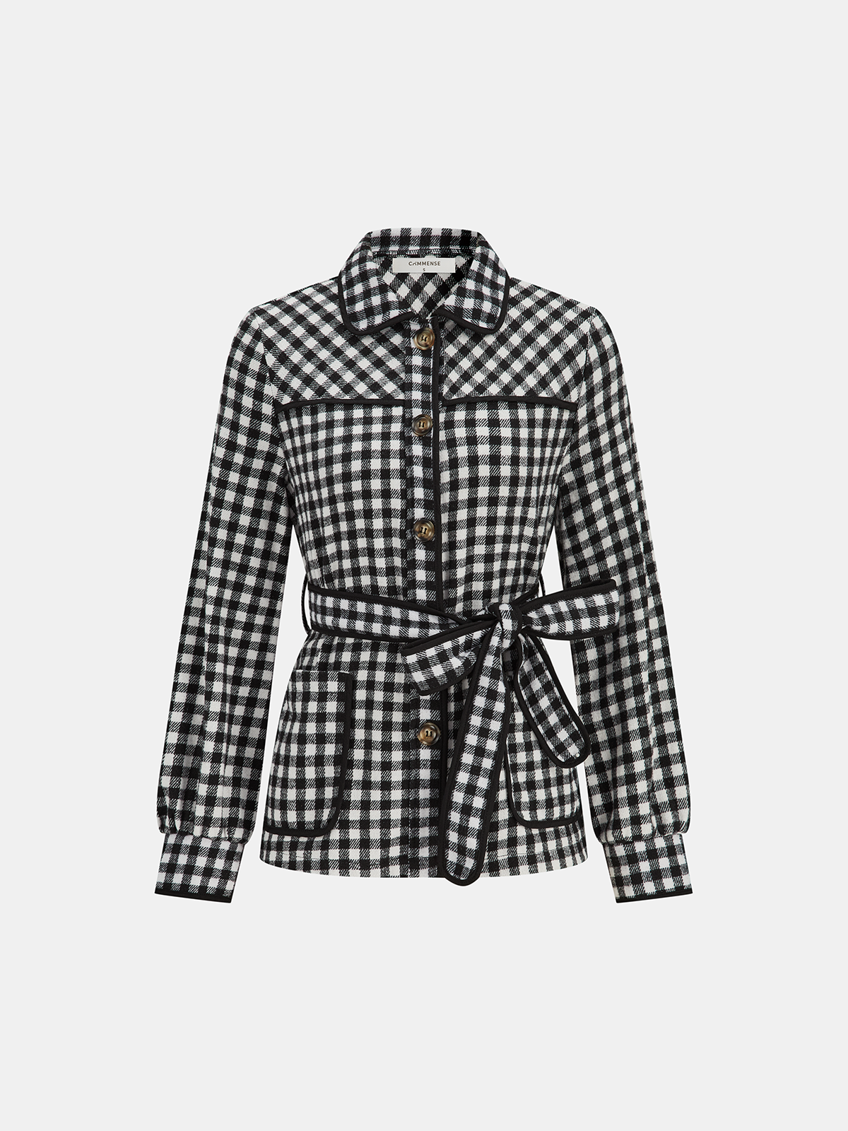 Belted Checkered Collared Jacket-Massicos