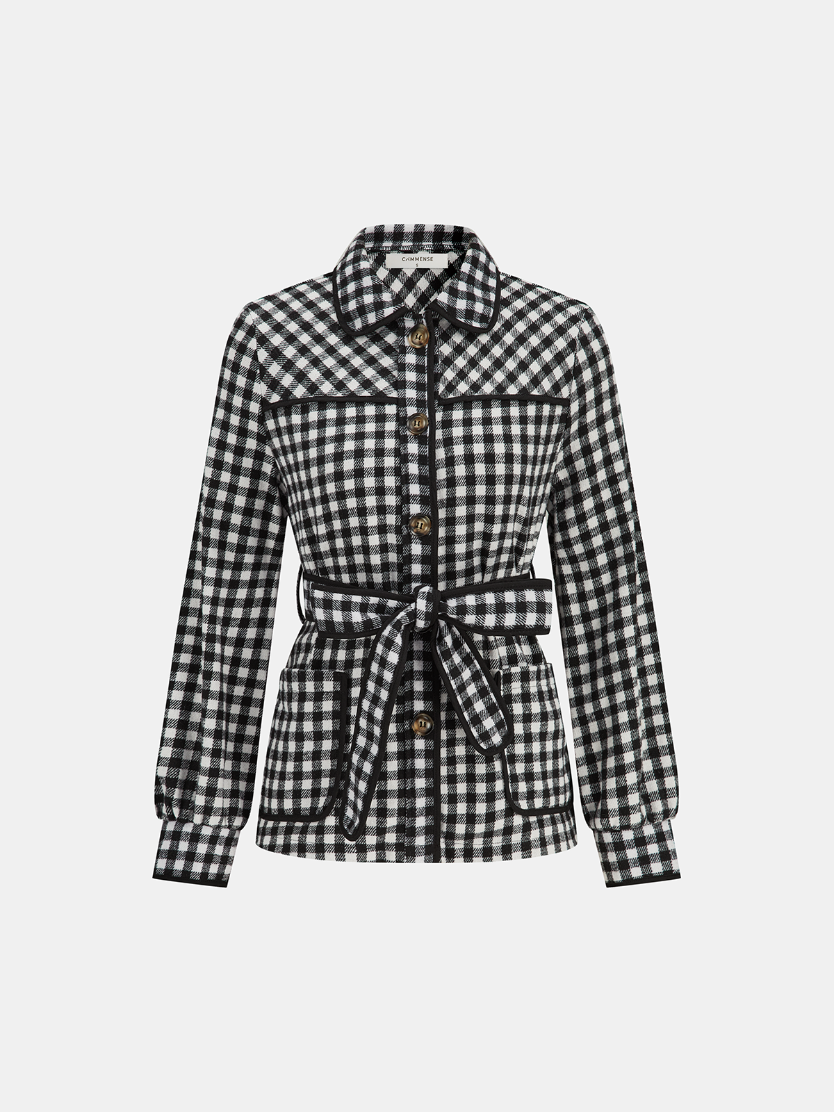 Belted Checkered Collared Jacket-Massicos