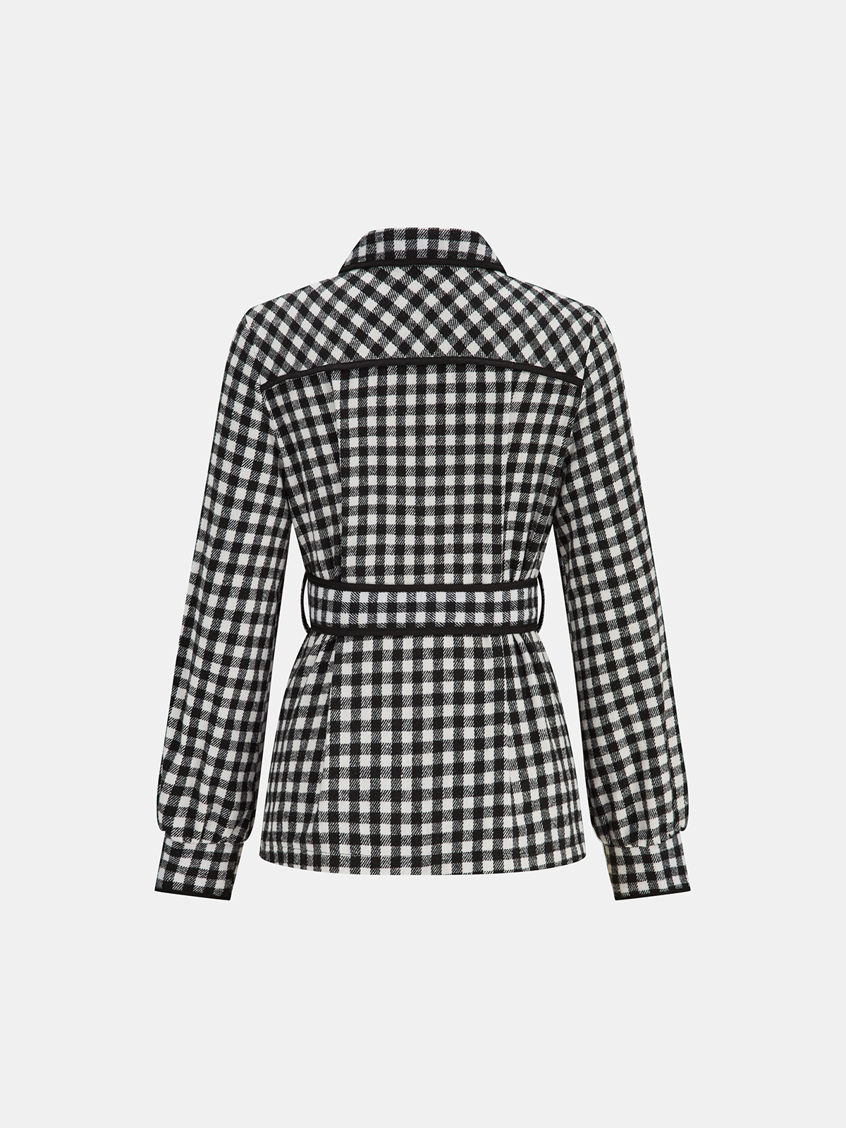 Belted Checkered Collared Jacket-Massicos