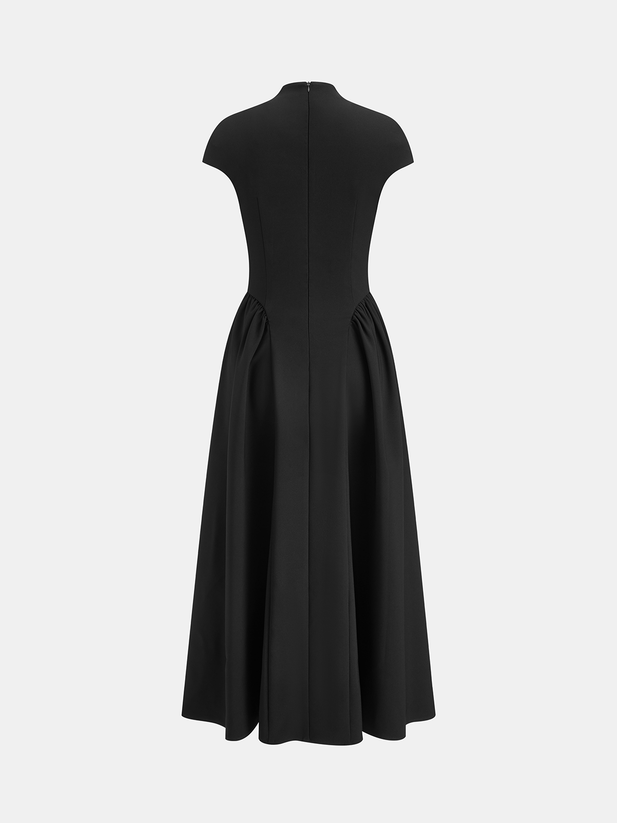 Cap Sleeved Keyhole Neckline Flared Midi Dress-Massicos