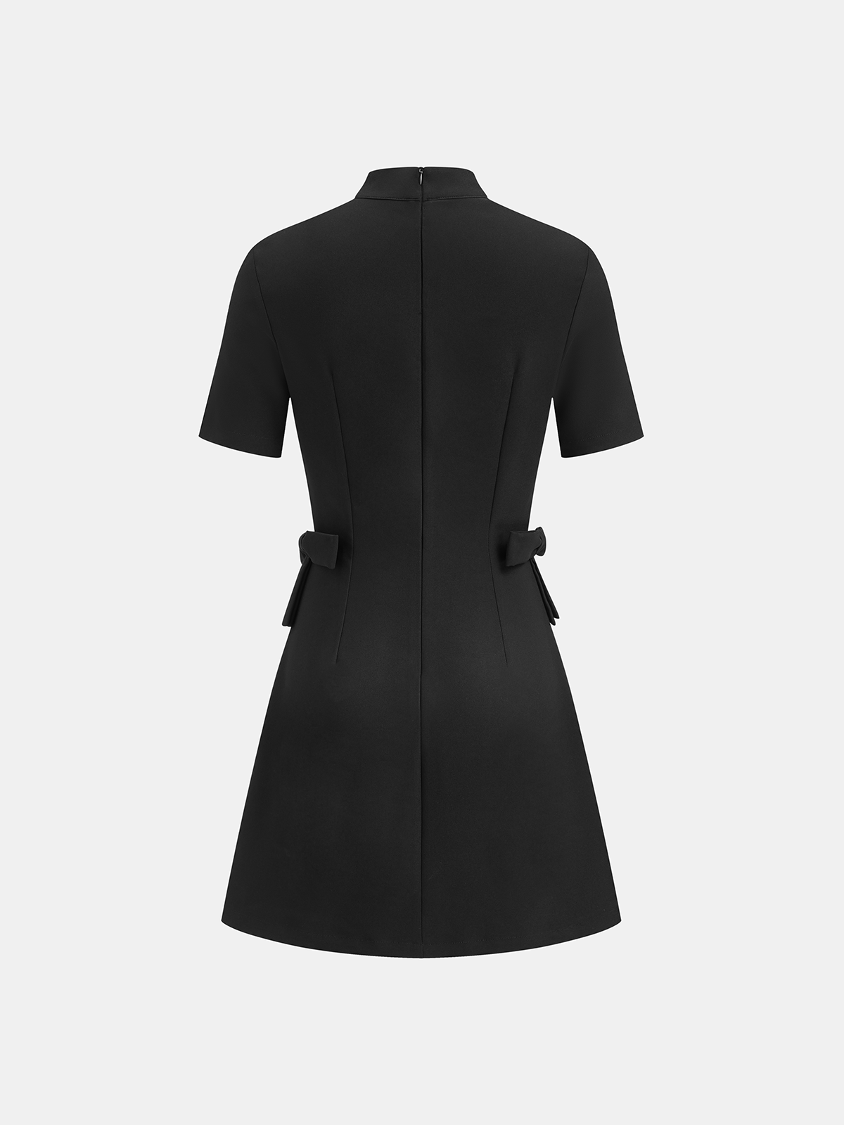 Bow Cut-Out Stand Collar Short Sleeve Dress-Massicos