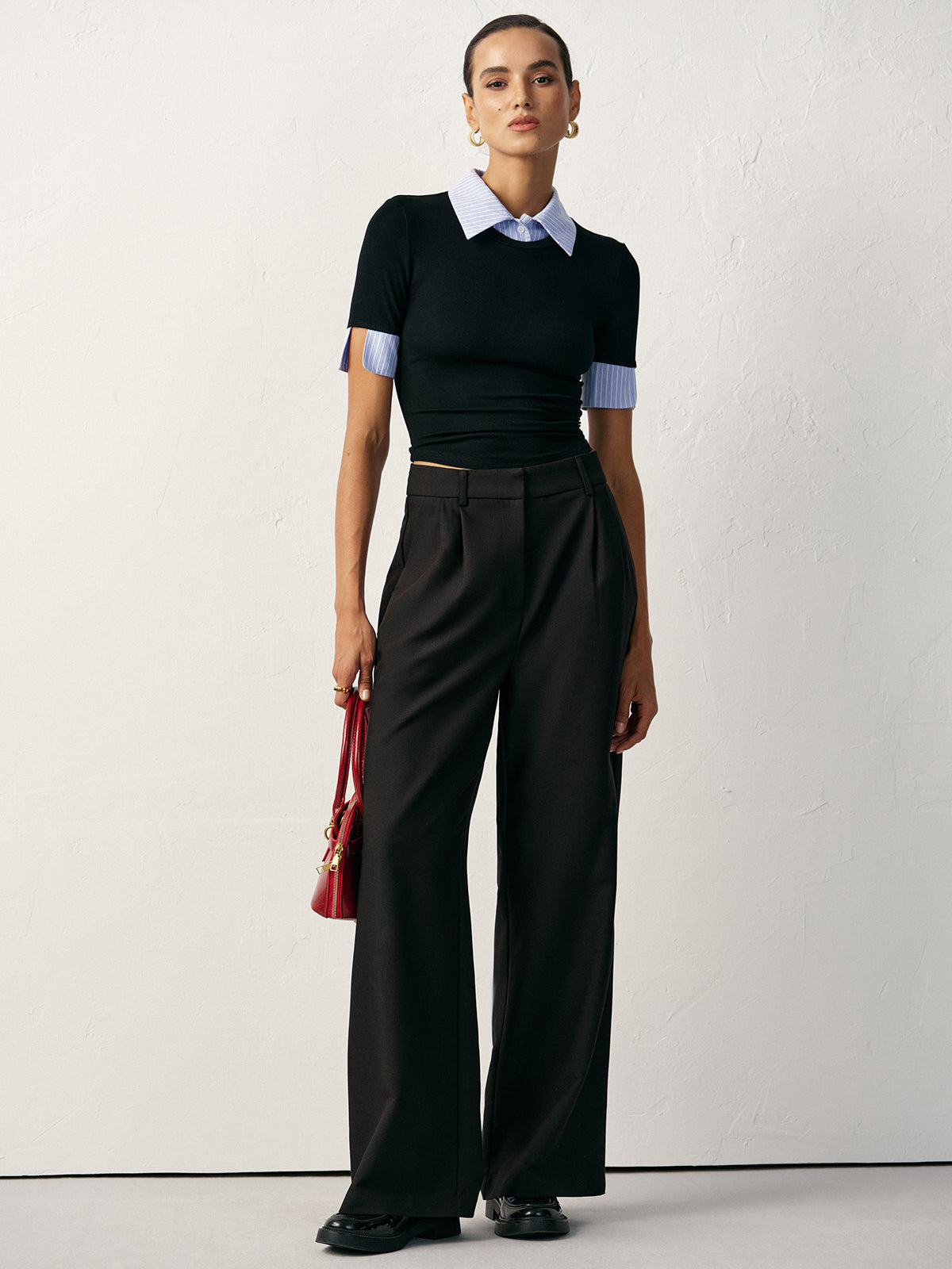 2 in 1 Paneled Collar And Cuffs Fitted T-Shirt-Massicos