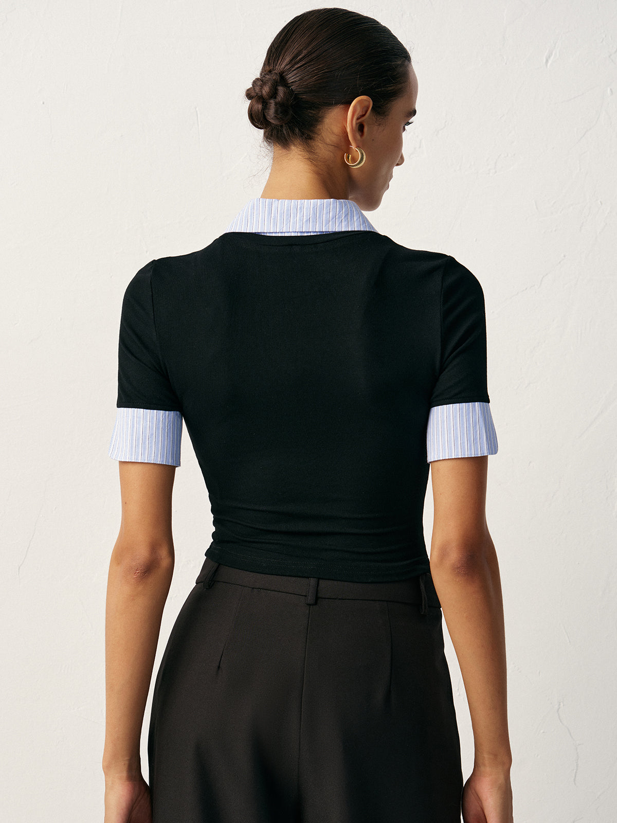 2 in 1 Paneled Collar And Cuffs Fitted T-Shirt-Massicos