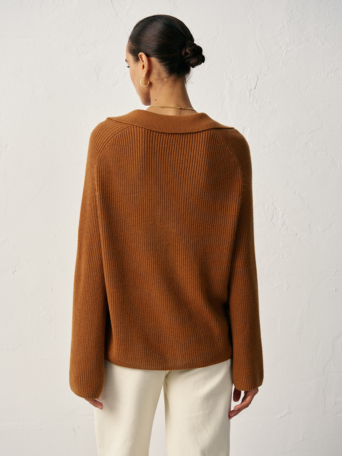Wool Blend Polo Collar V-Neck Sweater-Massicos