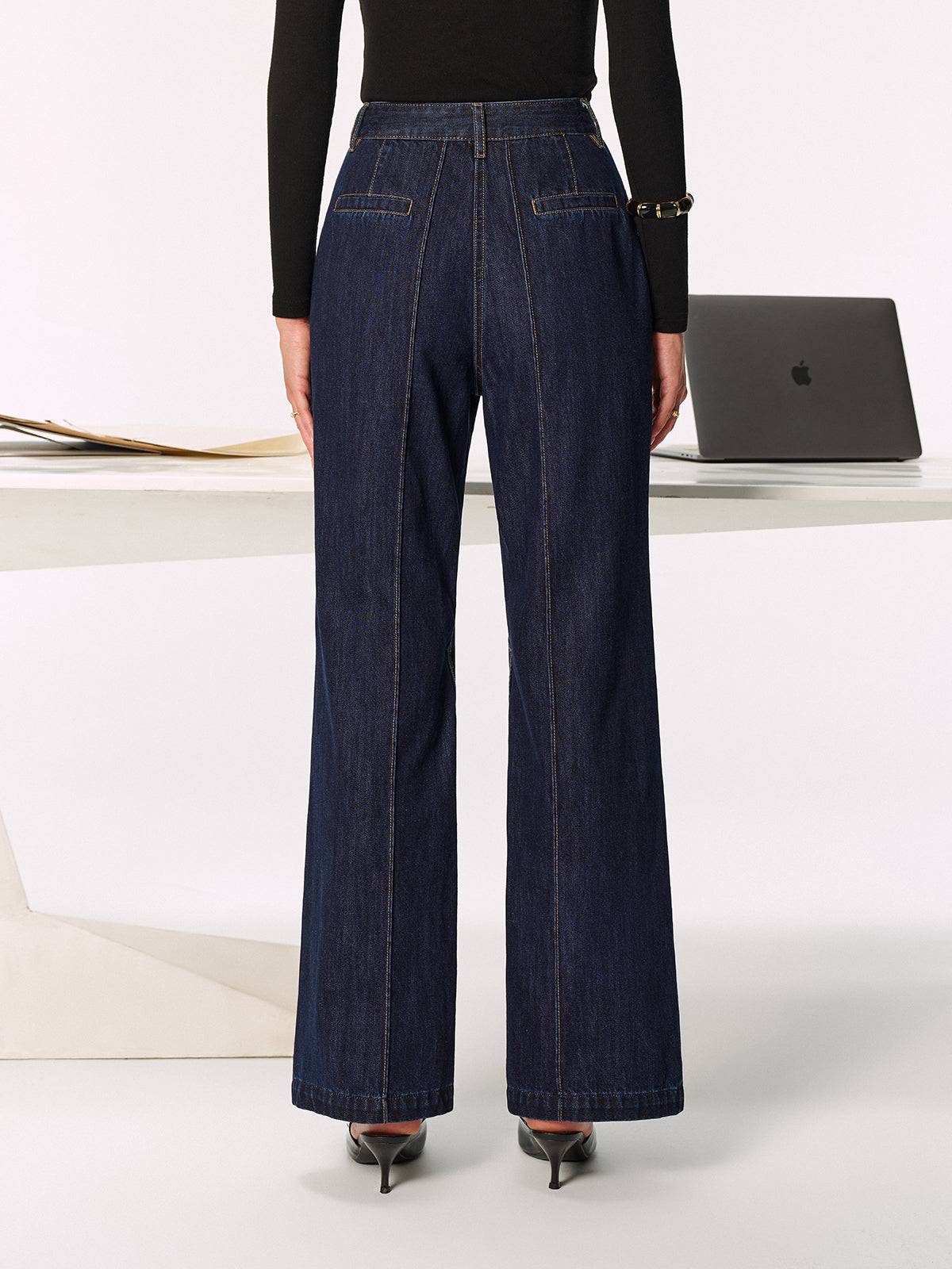 Mid-Waist Slit Denim Jeans-Massicos
