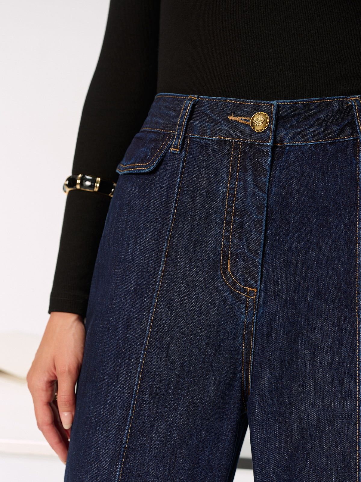 Mid-Waist Slit Denim Jeans-Massicos
