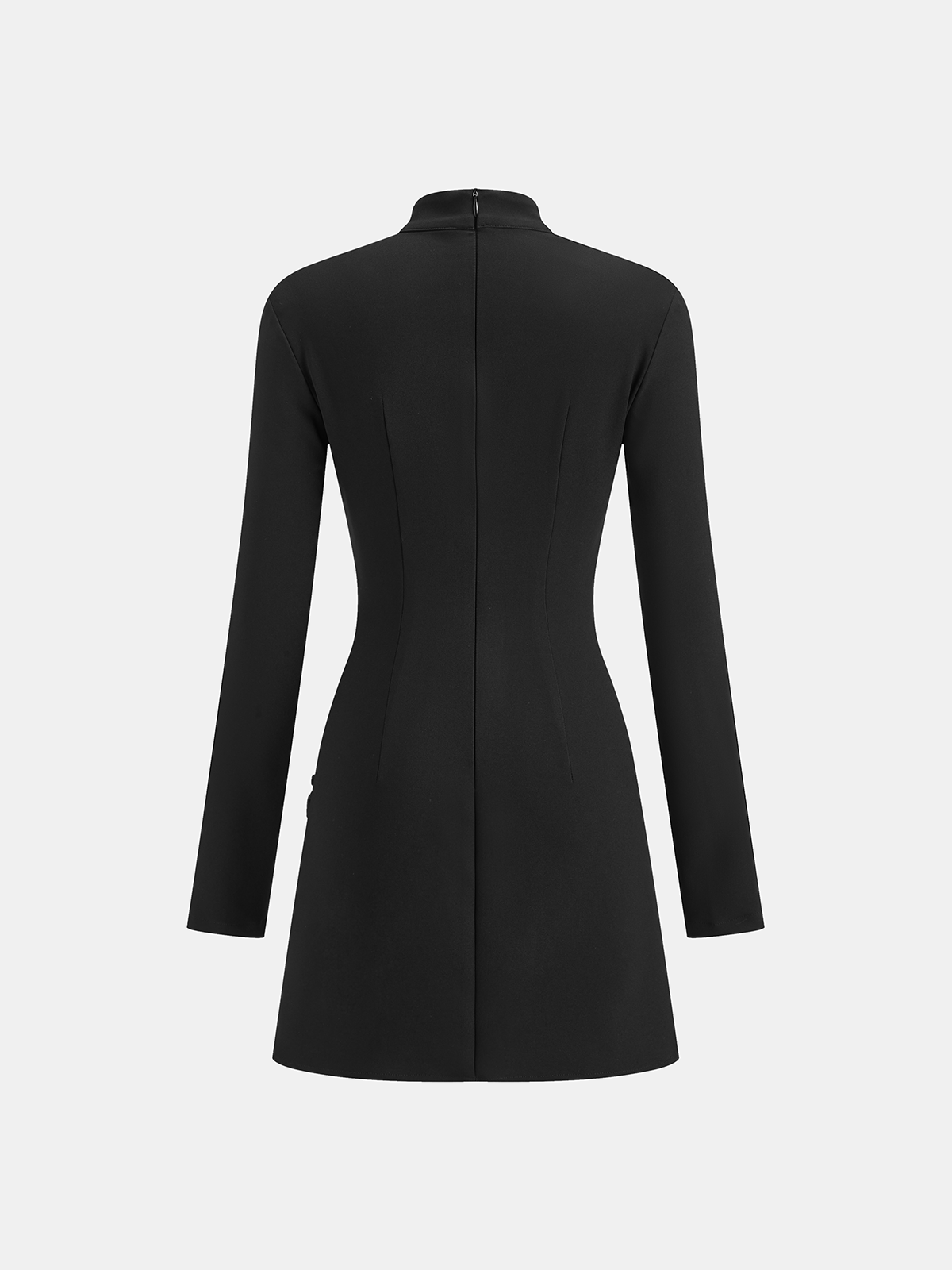 Stand Collar Long Sleeve Know Button Side Slit Dress-Massicos