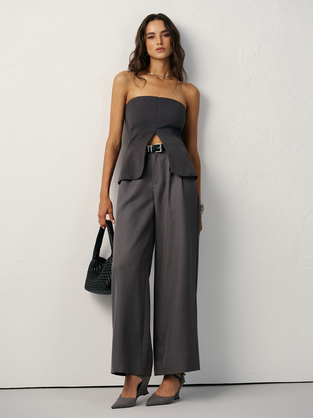 Strapless Zipper Cut-Out Tank Top-Massicos