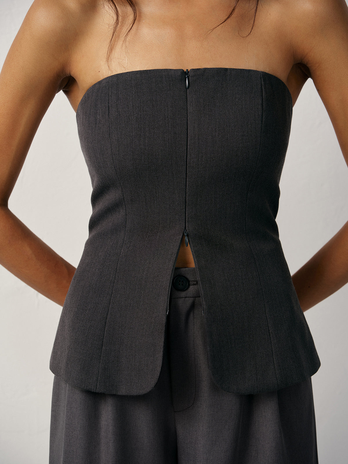 Strapless Zipper Cut-Out Tank Top-Massicos