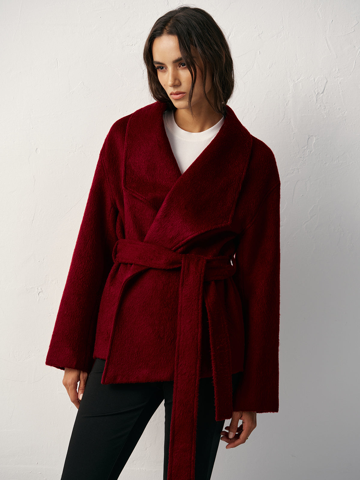 Wool Blend Belted Wrap Coat-Massicos