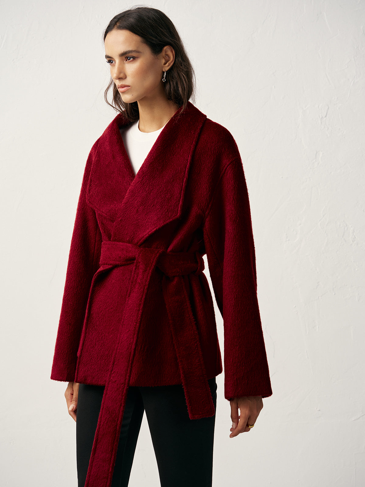 Wool Blend Belted Wrap Coat-Massicos