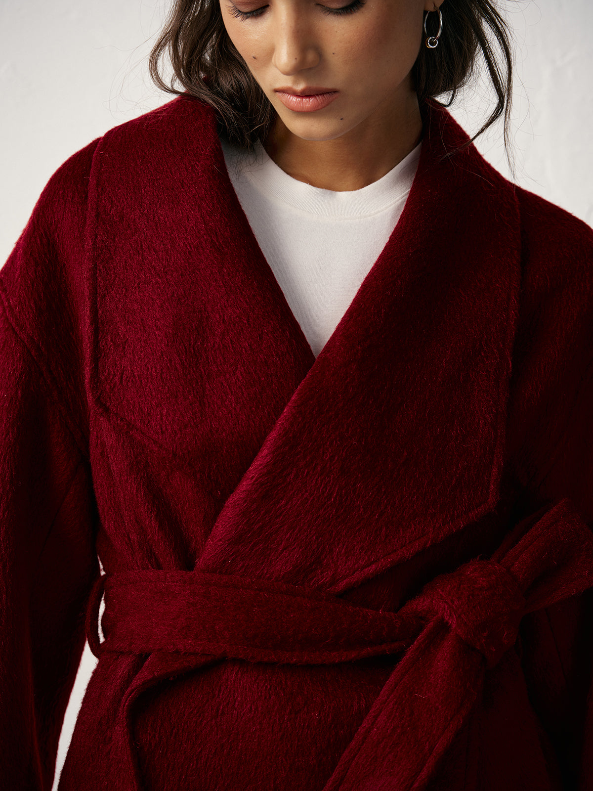 Wool Blend Belted Wrap Coat-Massicos