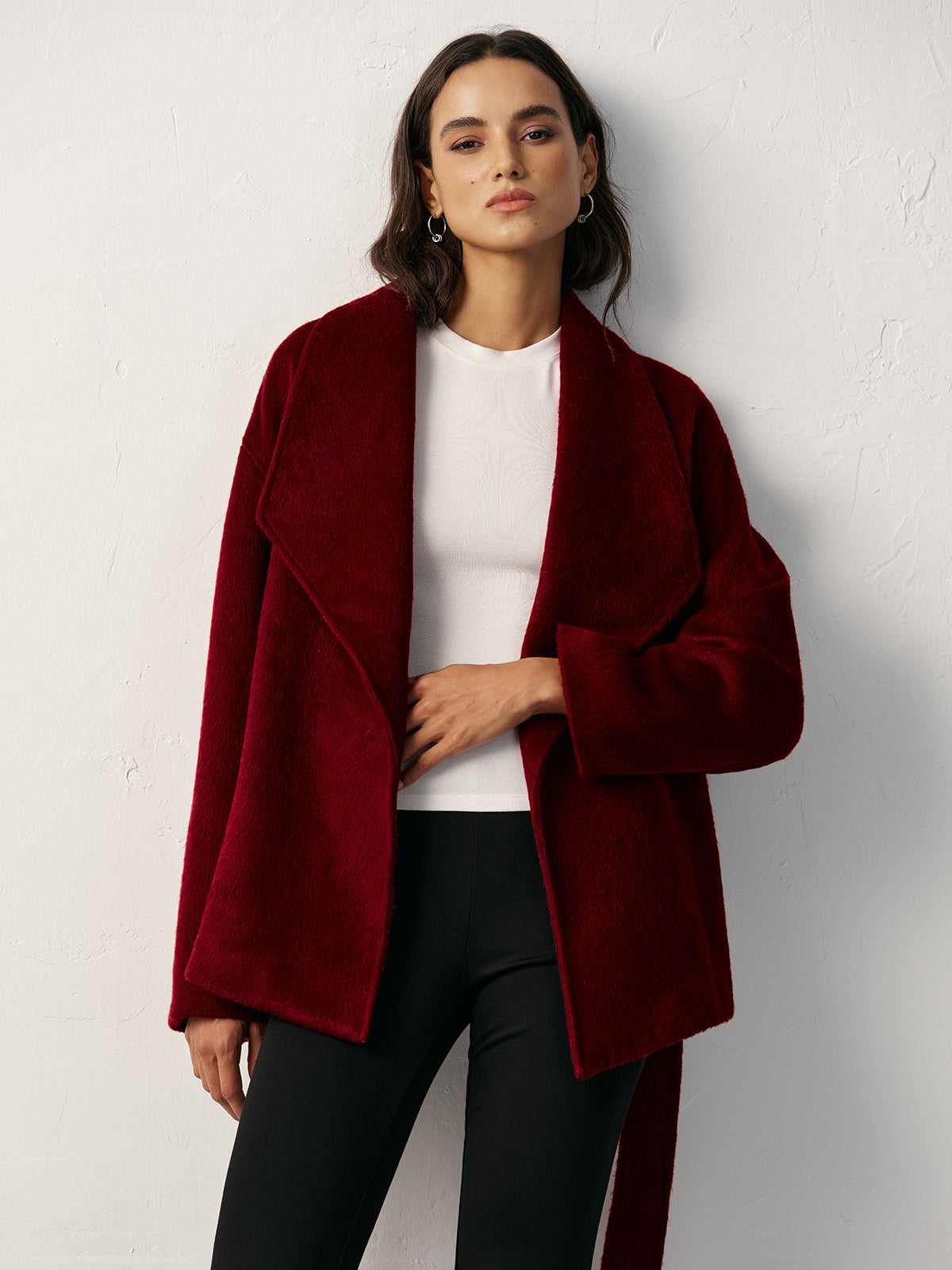 Wool Blend Belted Wrap Coat-Massicos