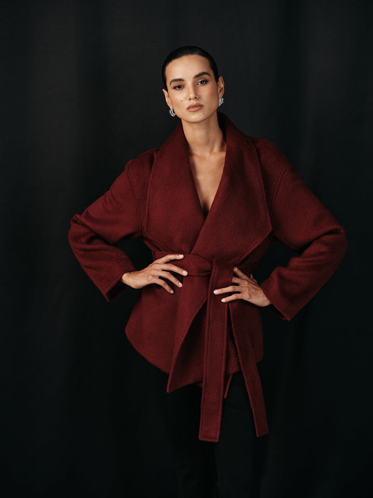 Wool Blend Belted Wrap Coat-Massicos