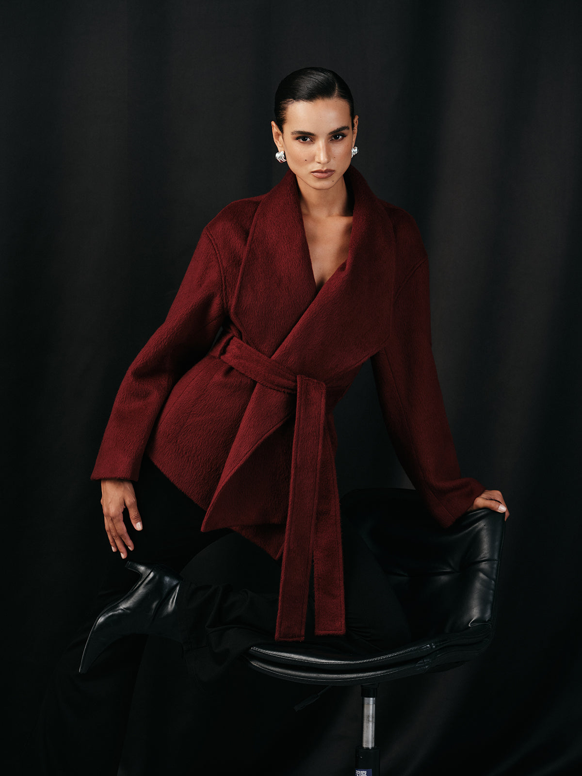 Wool Blend Belted Wrap Coat-Massicos