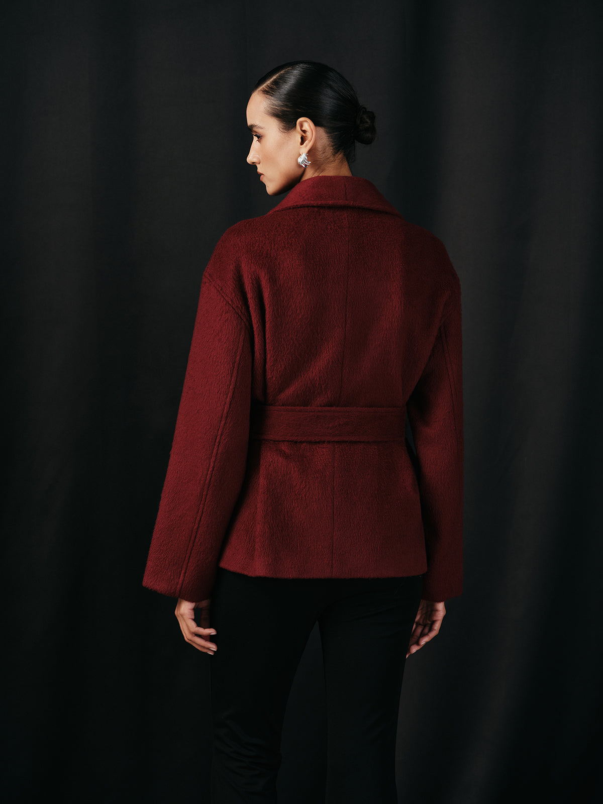 Wool Blend Belted Wrap Coat-Massicos