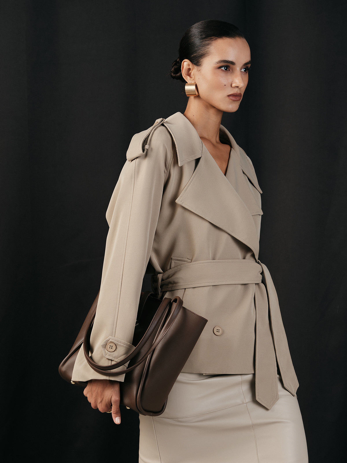 Wide Lapel Belted Trench Coat-Massicos