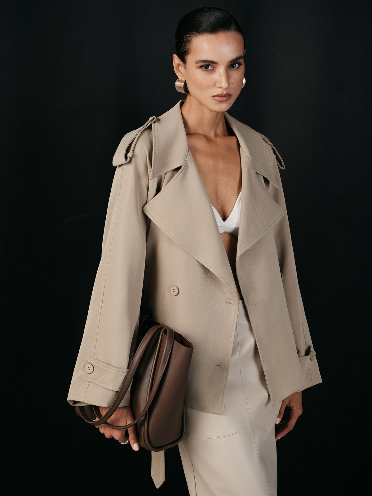 Wide Lapel Belted Trench Coat-Massicos