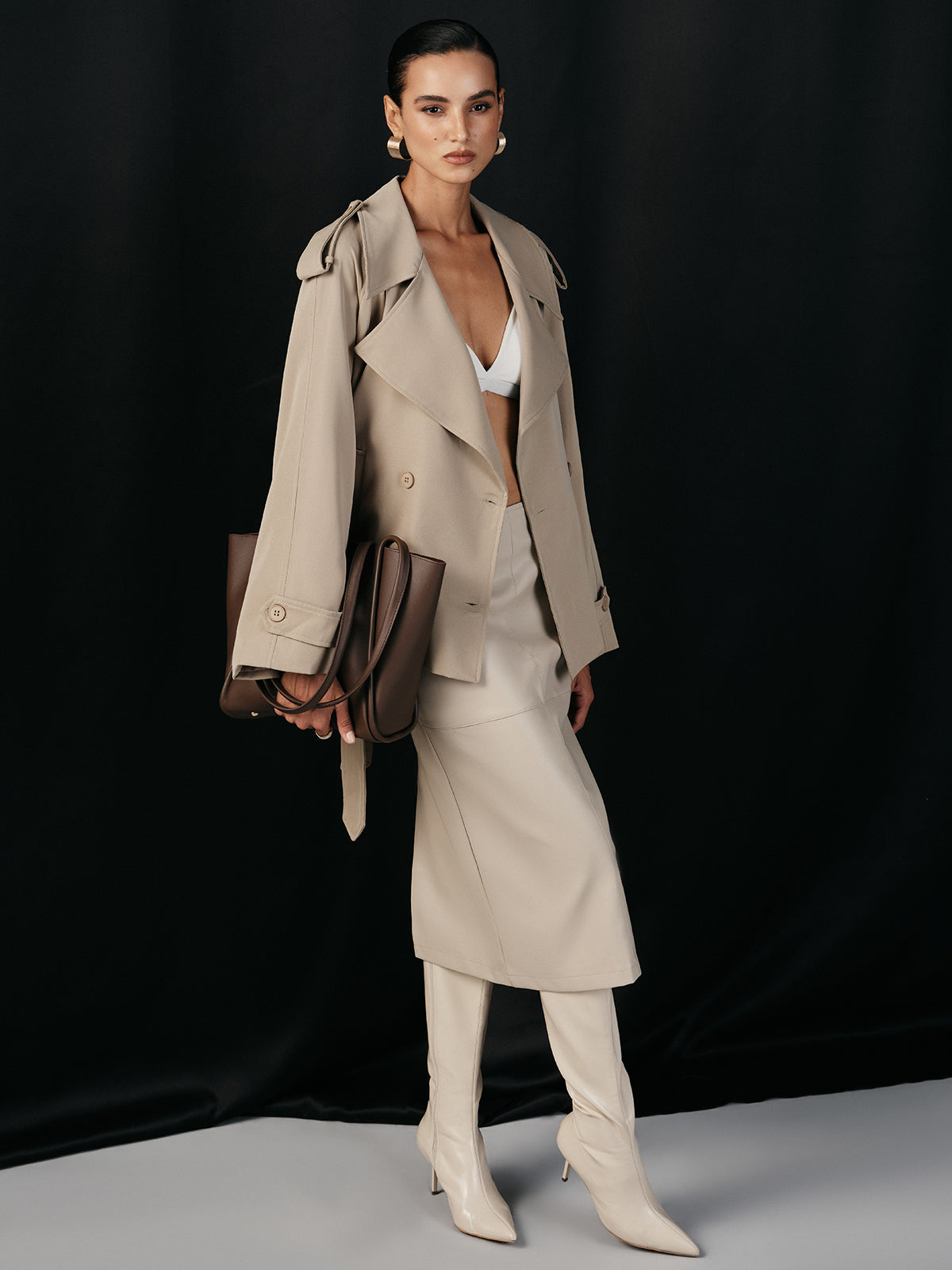 Wide Lapel Belted Trench Coat-Massicos