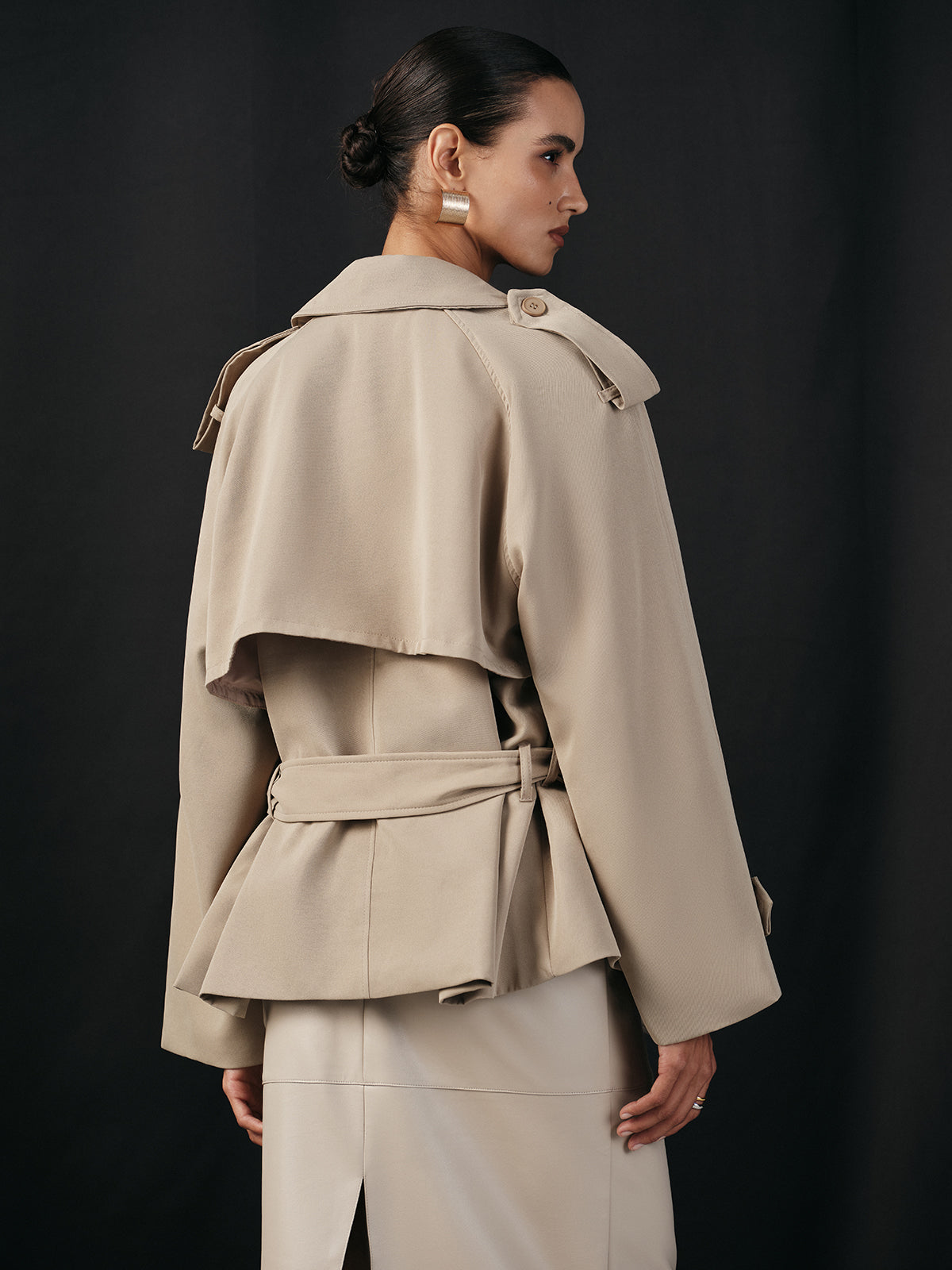 Wide Lapel Belted Trench Coat-Massicos