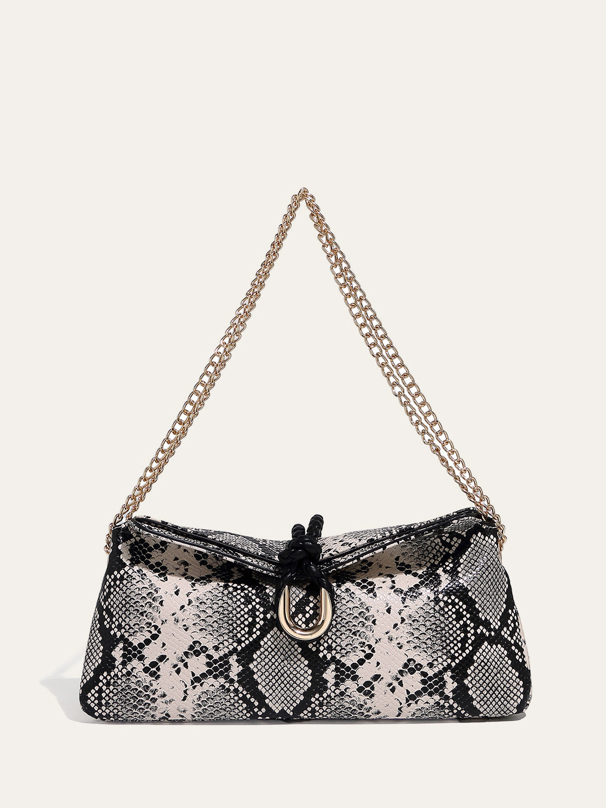 Snakeskin Patterned Chain Shoulder Bag-Massicos