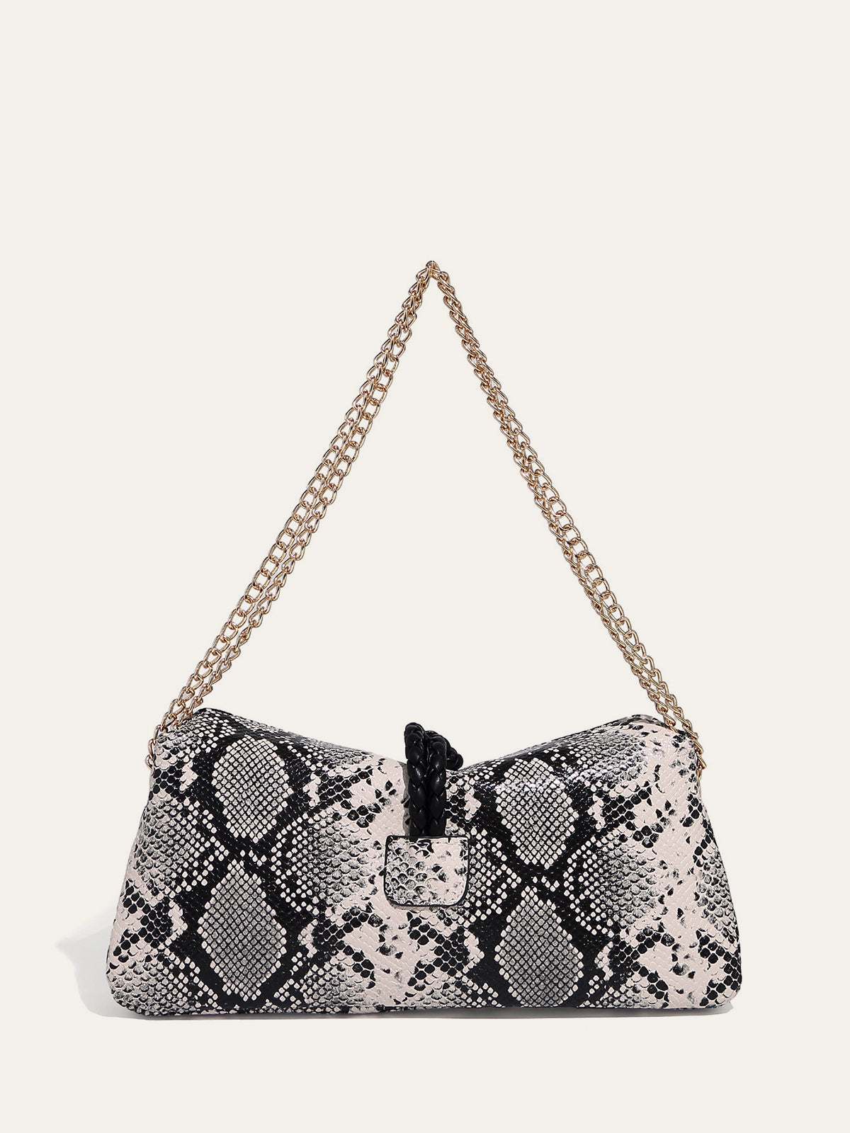 Snakeskin Patterned Chain Shoulder Bag-Massicos