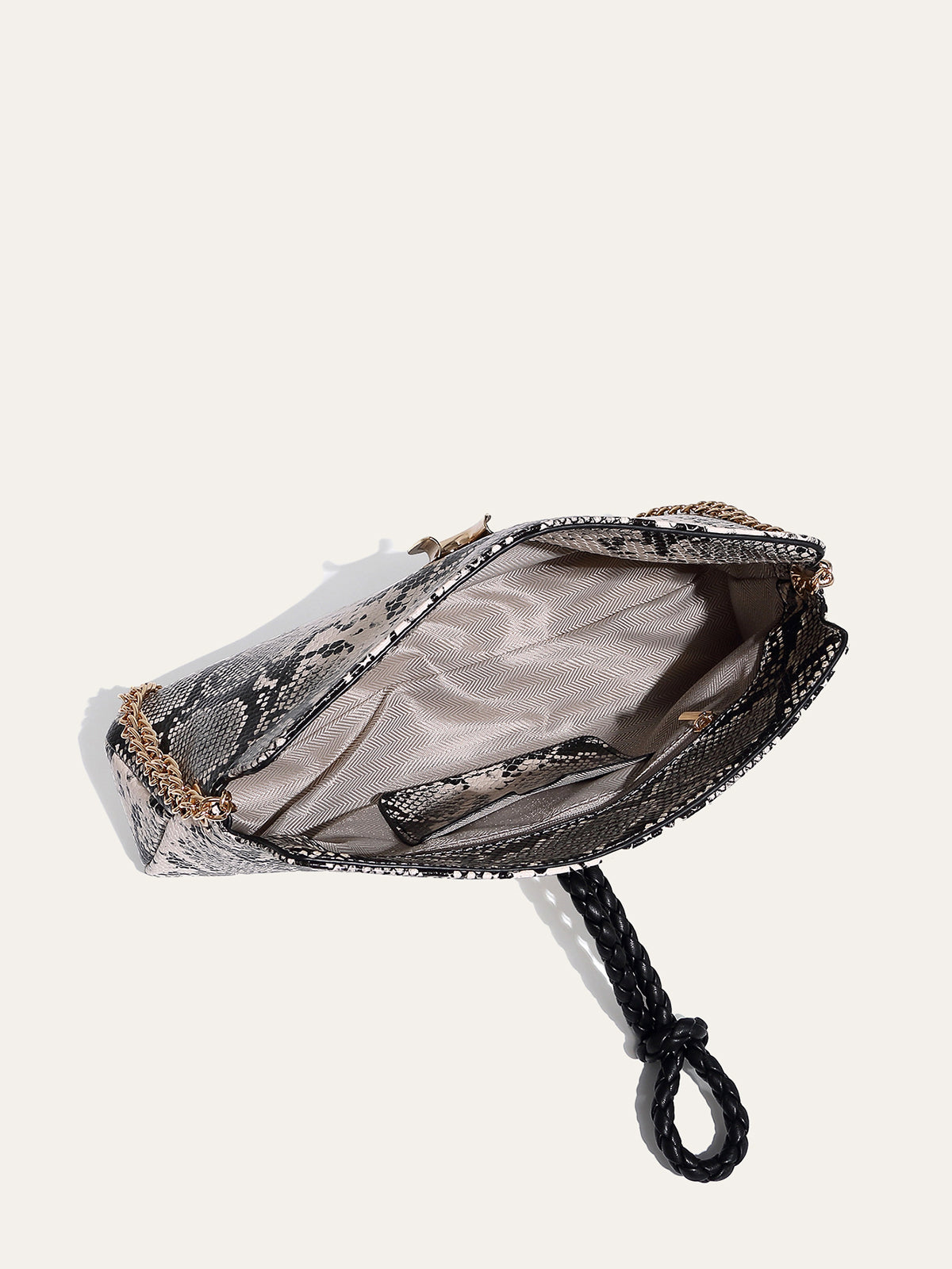 Snakeskin Patterned Chain Shoulder Bag-Massicos