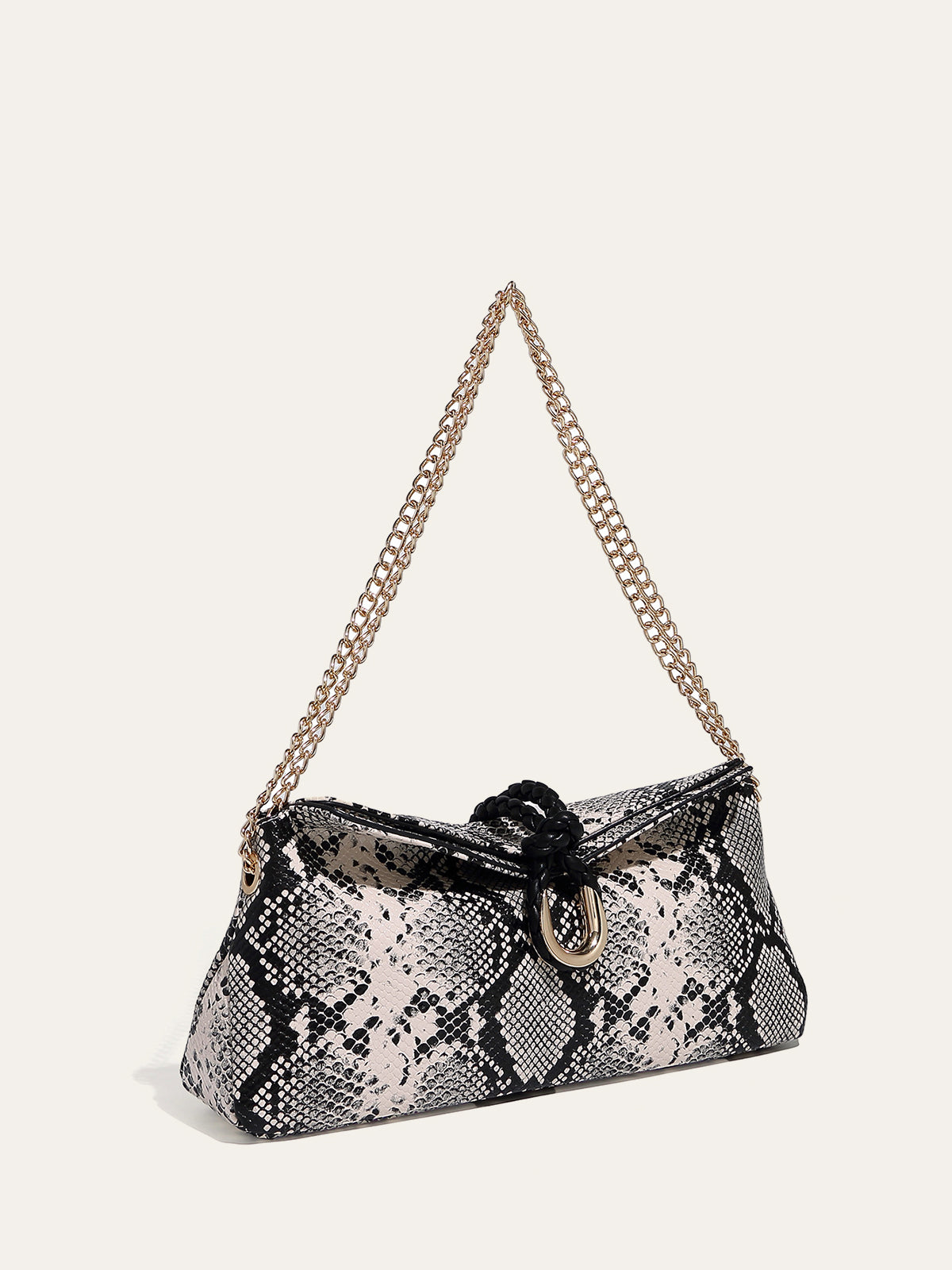 Snakeskin Patterned Chain Shoulder Bag-Massicos