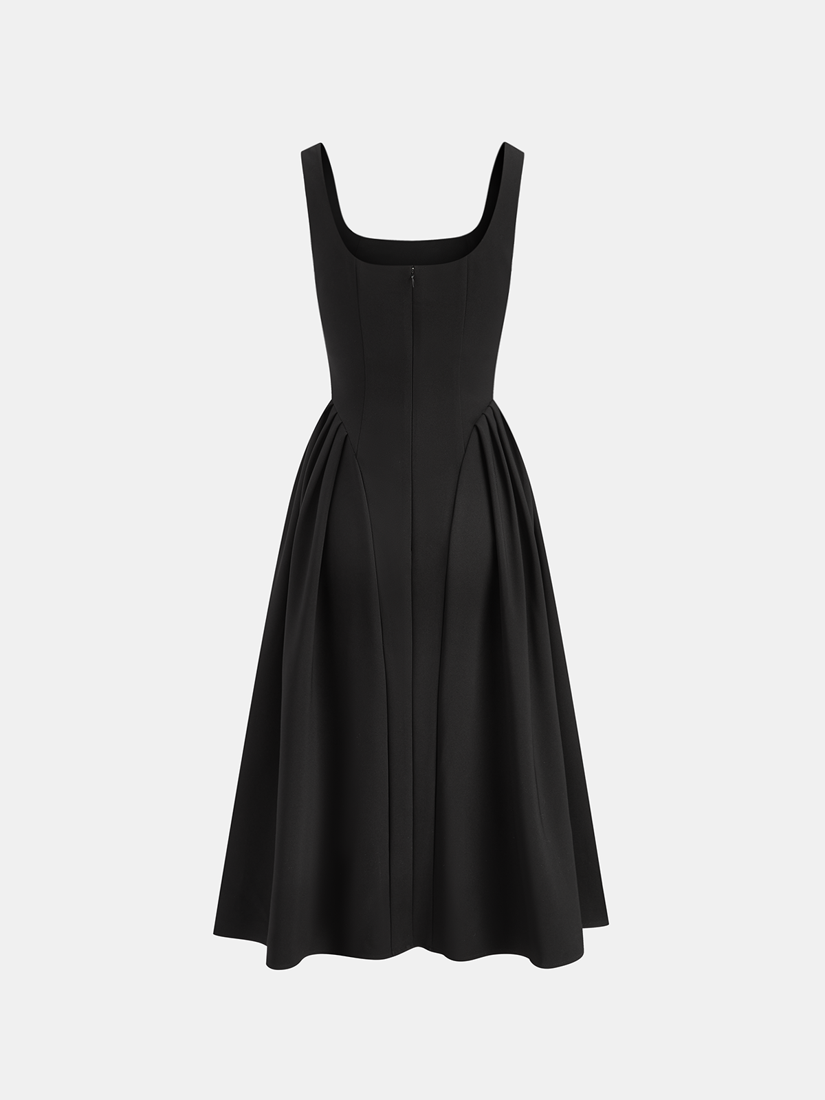 Sleeveless Square Neck Diamond Trim Flare Dress-Massicos