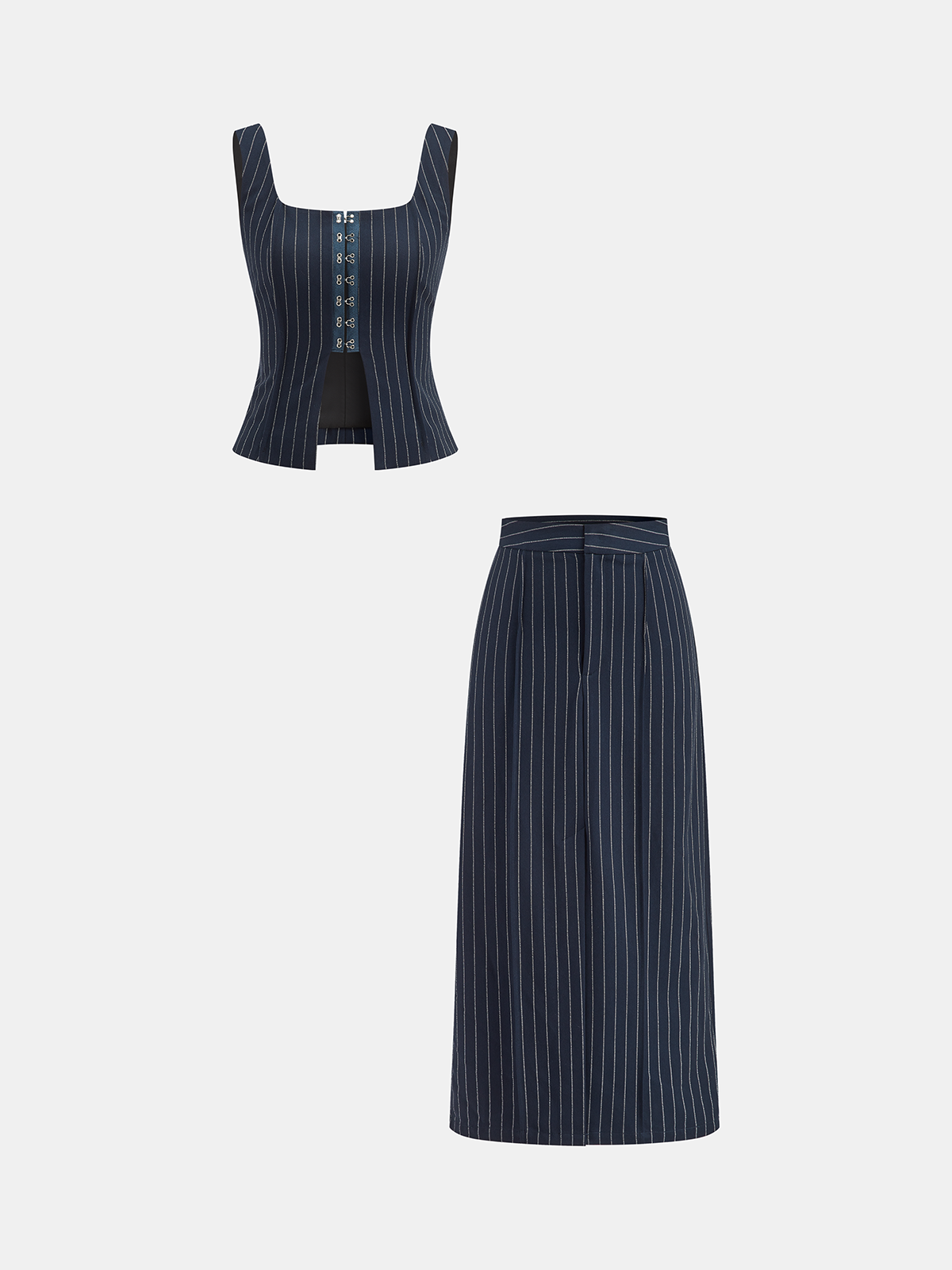 Hook-Eye Striped Top and Skirt Set-Massicos