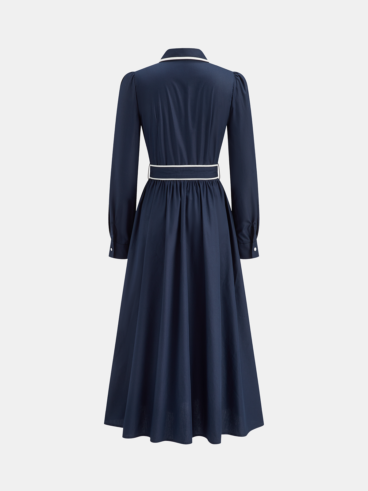 Contrast Trim Belted Pleated Shirt Dress-Massicos