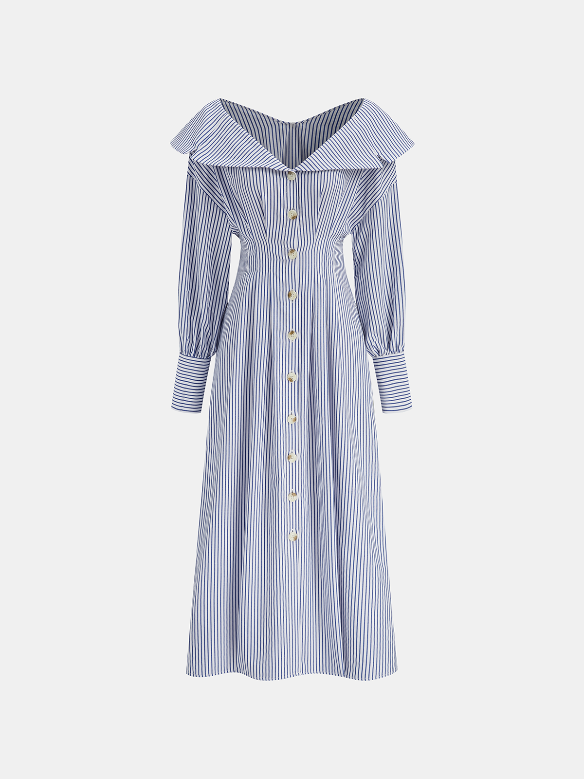 Off-Shoulder Striped Button Front Collared Dress-Massicos