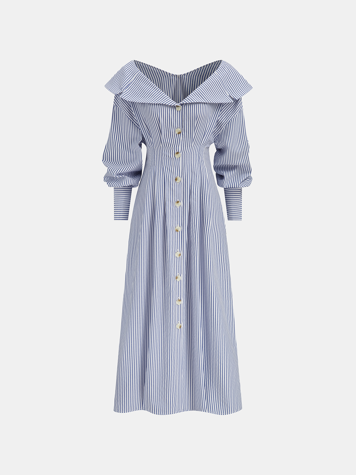 Off-Shoulder Striped Button Front Collared Dress-Massicos