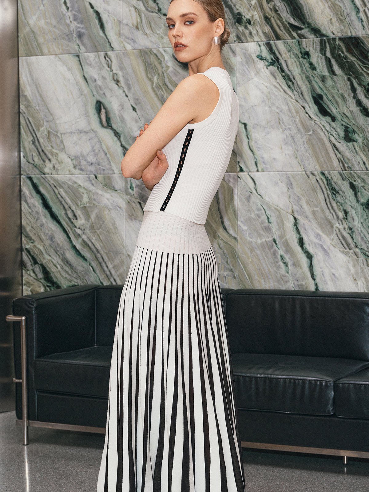 Sleeveless Top and Striped Maxi Skirt Set-Massicos
