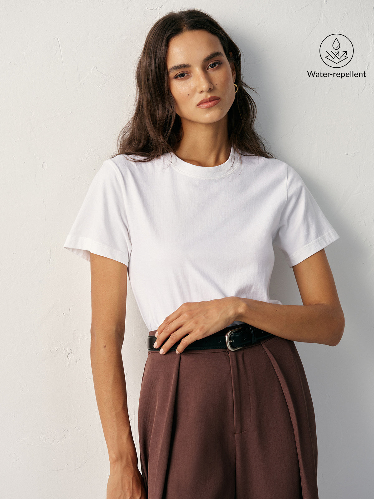 Water-Repellent Cotton Crew Neck T-Shirt-Massicos